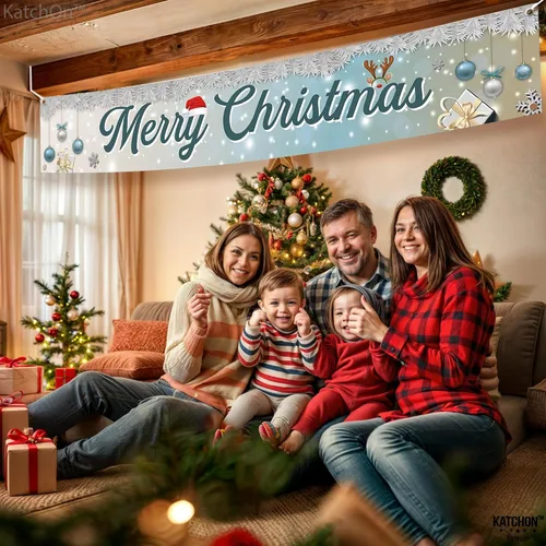 Miniatura 7 de KatchOn, Cartel de Feliz Navidad para patio, grande, 120 x 20 pulgadas, pancarta de Feliz Navidad al aire libre para decoraciones de Navidad