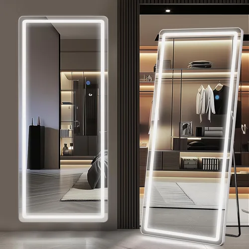 Miniatura 2 de Antok Espejo LED de longitud completa con luz, espejo iluminado de cuerpo completo de 56 x 20 pulgadas con soporte, regulable y iluminación de 3