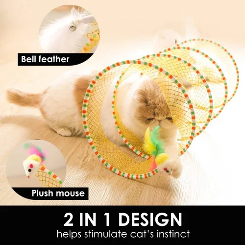 Miniatura 3 de Juguete de túnel en espiral para gatos, 25.59 pulgadas desplegado con varita de gato, plegable, túnel en espiral de caza con juguetes de ratón