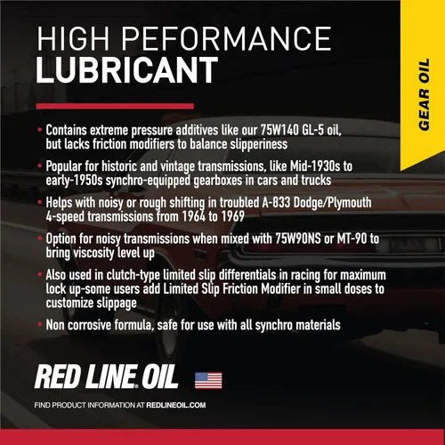 Miniatura 5 de Red Line 57104 75W140 Aceite de engranajes sintético sin diferencial de deslizamiento limitado - 1 cuarto de galón