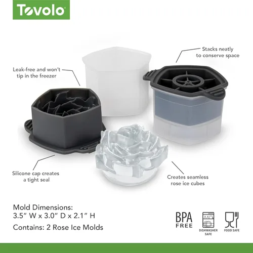Miniatura 6 de Tovolo Moldes de hielo en forma de rosa, juego de 2 – Gran regalo romántico de moldes de hielo – Molde de hielo único para enfriar bebidas