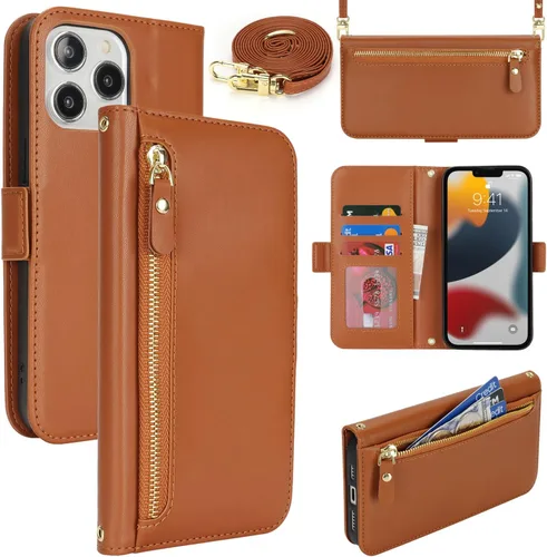 Miniatura 26 de Lipvina Funda tipo cartera para iPhone 12 Pro Max / 13 Pro Max para mujeres, bolsillo con cremallera, funda de teléfono de cuero PU con soporte