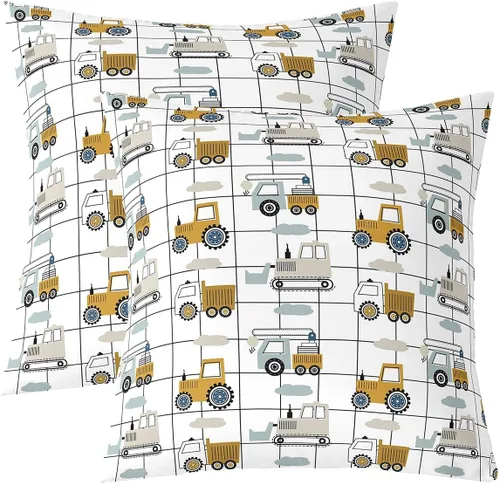 Miniatura 12 de Juego de 2 fundas de almohada de construcción de 16 x 16 pulgadas, fundas de almohada suaves para camiones, fundas de cojín para sala de estar