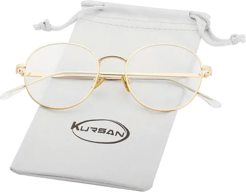 Miniatura 10 de Kursan - Gafas con filtro de luz azul para mujeres y hombres, elegantes, con armazón redonda de metal, lentes transparentes