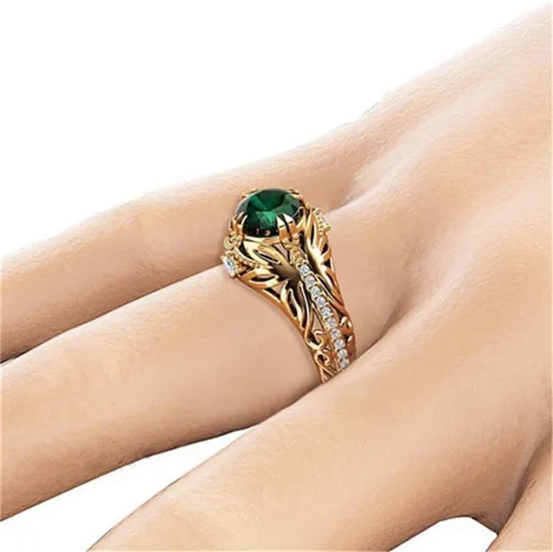 Miniatura 4 de Anillo de plata de ley 925 con circonita cúbica brillante chapado en oro de 14 quilates, anillo de diamantes de esmeralda para mujer, hallazgos