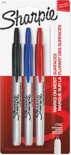Sharpie Marcadores permanentes retráctiles, punta fina, colores surtidos, 3 unidades