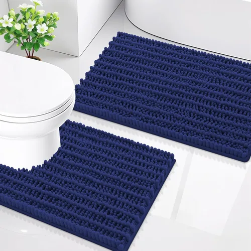 Miniatura 47 de Smiry Juego de 2 alfombras de baño, suaves y absorbentes, parte trasera de goma antideslizante, lavables a máquina, juego de alfombras de baño
