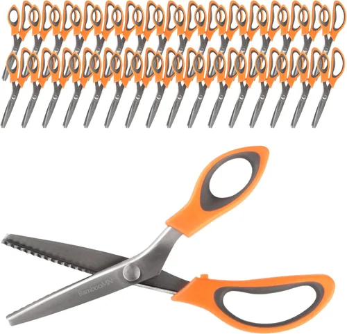 Miniatura 9 de JubileeYarn - Tijeras de entintar de grado profesional, acero inoxidable dentado de 9.5 pulgadas, color morado y naranja, 1 par