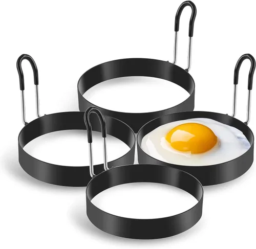 Anillos de acero inoxidable para cocinar huevos, molde para freír panqueques, huevos y tortillas, 4 unidades
