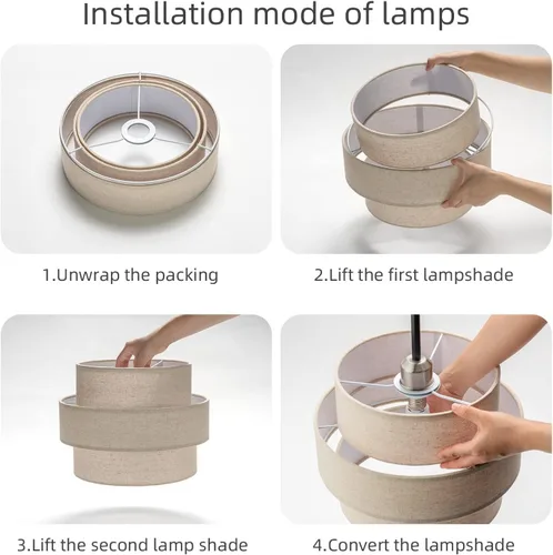 Miniatura 4 de Pantalla de lámpara de tambor de 3 niveles para lámparas de pie de iluminación colgante, pantalla de repuesto, la pantalla de tela está hecha