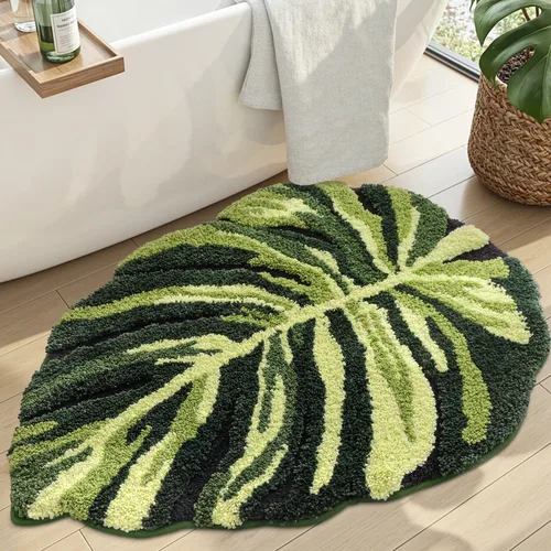 Miniatura 11 de DEXI Leaf - Alfombras de baño Monstera, 23.5 x 31.5 pulgadas, suaves, esponjosas y lindas con parte trasera antideslizante, alfombra de baño lavable