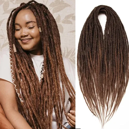 Miniatura 6 de 20 hebras de 24 pulgadas, extensiones de rastas color burdeos, rastas de cabello de ganchillo para mujer, hechas a mano, suaves, trenzas de cabello