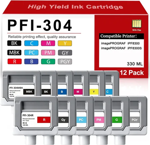 CULater PFI-304 Reemplazo del tanque de tinta remanufacturado para cartucho de tinta PFI304 para impresora imagePROGRAF iPF8300 iPF8300S (11.2 fl