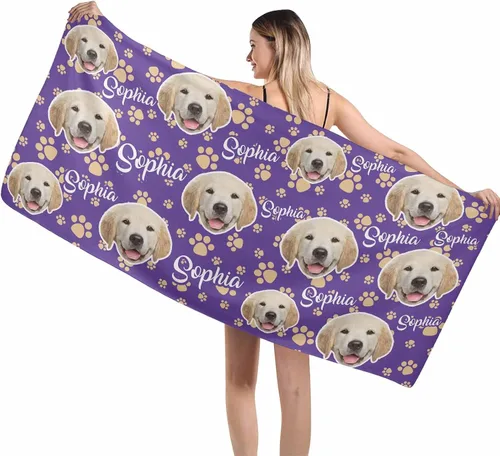 Miniatura 11 de MyPupSocks Toallas de playa personalizadas para niños y adultos, toalla de piscina con nombre y cara de perro, regalos personalizados con nombre
