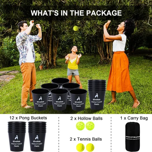 Miniatura 4 de Aivalas Yard Pong Outdoor Games, Giant Yard Games Set with 12 Buckets and Balls for Adults and Family, Toss Game Throwing Games for Beach, Camping