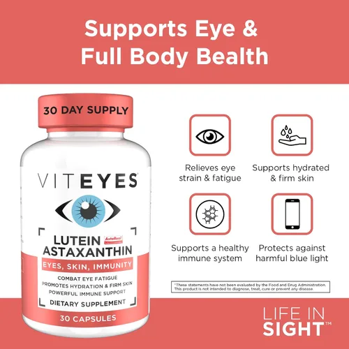 Miniatura 4 de Viteyes Luteína y astaxantina: alivia la fatiga ocular, hidrata y reafirma la piel, protección contra la luz azul, apoyo inmunológico, 20 mg