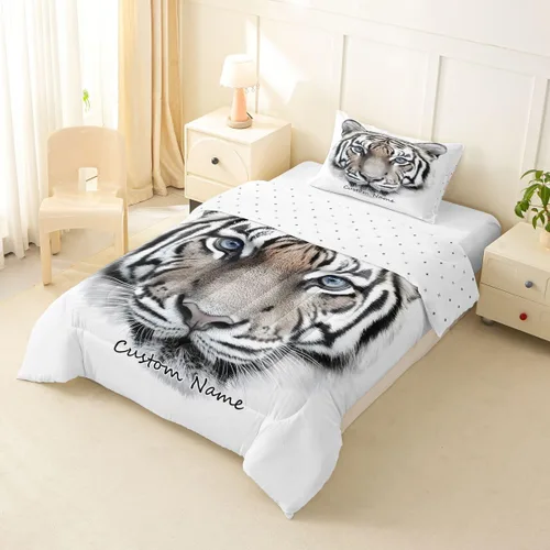 Miniatura 4 de Erosebridal Juego de edredón personalizado de tigre para niños, tamaño individual, juego de ropa de cama con estampado de animales salvajes