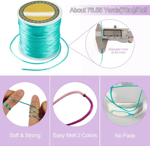 Miniatura 2 de Pandahall - Hilo de nailon para cuentas de 82 yardas, 0.039 pulgadas, trenzado de nailon trenzado, cordón de satén para anudar, trenzar y hacer