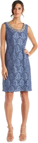 Miniatura 3 de R&M Richards Conjunto de 2 piezas de vestido y chaqueta con encaje adornado hasta la rodilla para mujer