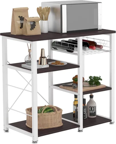 Miniatura 3 de SDHYL Barra de café, estante para panaderos de 35 pulgadas, soporte para microondas con 5 estantes de almacenamiento, ganchos colgantes, estantes