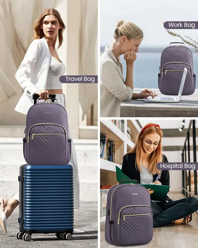 Miniatura 6 de LOVEVOOK Mochila para laptop para mujer, bolsa de trabajo de gran capacidad para computadora de viaje con compartimento para laptop de 17 pulgadas