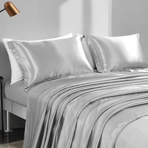 Miniatura 9 de Anex Linen Juego de sábanas de satén, juego de ropa de cama de 4 piezas, hilos altos, juego de sábanas 100% satén beige ultra suave, juego