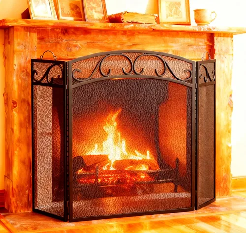 Miniatura 13 de Fire Beauty Pantalla de chimenea 3 paneles con asas de hierro forjado 51 pulgadas (L) x31 (H) Cubierta protectora de chispas (negro)