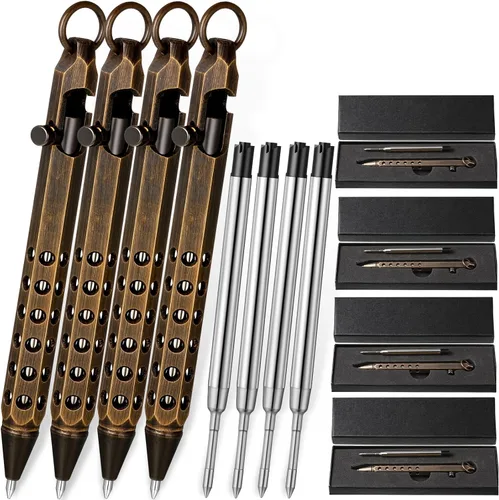 Chinco Juego de 12 bolígrafos de acción con pernos, regalo para hombres, 4 bolígrafos hexagonales de latón macizo, 8 recambios de tinta, bolígrafo