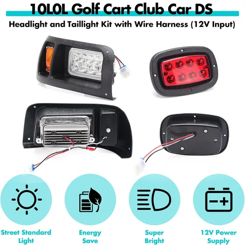 Miniatura 3 de 10L0L Kit de faros delanteros y traseros para carrito de golf para Club Car DS 1993 Up Gas & Electric, kit de luz legal de calle con arnés