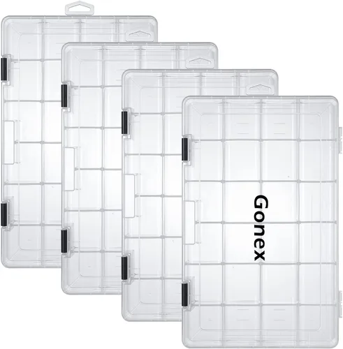 Gonex Cajas de aparejos de pesca, bandejas de aparejos 3600 3700 con divisores ajustables, organizador de caja de aparejos de plástico transparente