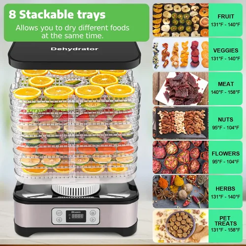 Miniatura 2 de Homdox Deshidratador de alimentos para carne seca y frutas, 8 bandejas sin BPA, temporizador de 72 horas y control de temperatura de 158 °F, máquina