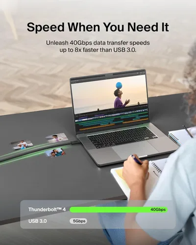 Miniatura 4 de Belkin Cable Thunderbolt 4 (6.6 ft, cable de alimentación de 6.6 pies), cable USB-C a USB-C con entrega de energía de 100 W, compatible con USB 4