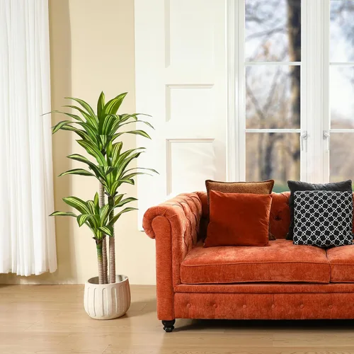 Miniatura 4 de Ferrgoal Plantas artificiales, árbol de Dracaena de 4 pies, plantas de imitación para interiores y exteriores, árbol falso con cesta tejida