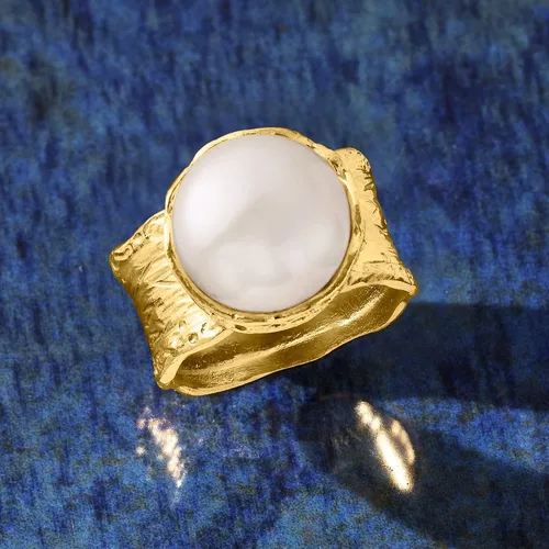 Miniatura 5 de Ross-Simons 11.5-12mm Cultured Button Pearl Ring in 18kt Yellow Gold Over Sterling