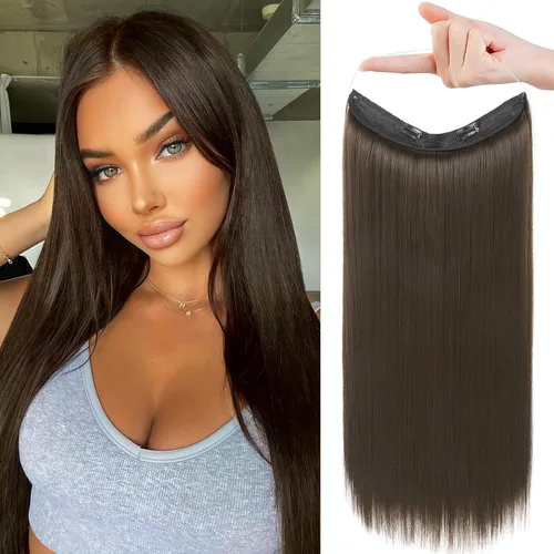 Miniatura 22 de REECHO - Extensiones de cabello con alambre invisible y con cintillo transparente, tamaño ajustable, clips seguros extraíbles, cabello lacio, diseño