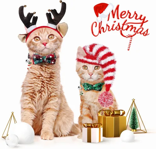 Miniatura 5 de LLHK Paquete de 4 collares de Navidad para gatos con pajarita y campana, collar de gatito para niñas y niños, ajustable de 7 a 12 pulgadas