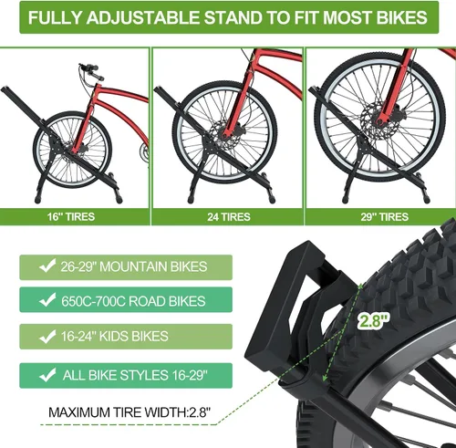 Miniatura 3 de RELIANCER Soporte de almacenamiento ajustable para bicicletas, estante de estacionamiento para bicicletas, soporte de rueda de bicicleta estable