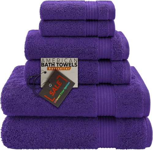 Miniatura 21 de American Bath Towels Juego de 6 toallas turcas de 100% algodón, ultra suaves, absorbentes, 2 toallas de baño, 2 toallas de mano, 2 toallas pequeñas
