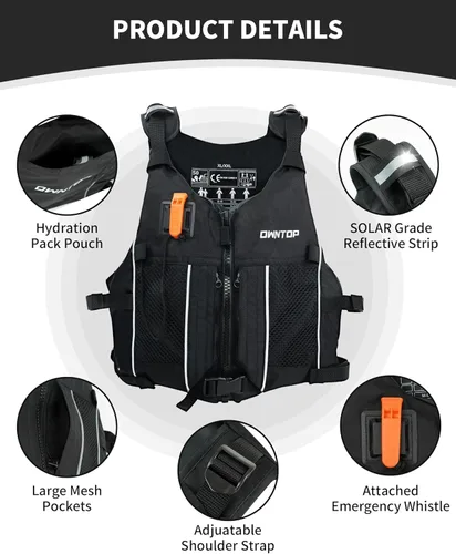 Miniatura 4 de Owntop Chaqueta de natación para adultos y jóvenes, paquete de hidratación, bolsillos de malla duales, silbato adjunto, ultrafina para un movimiento