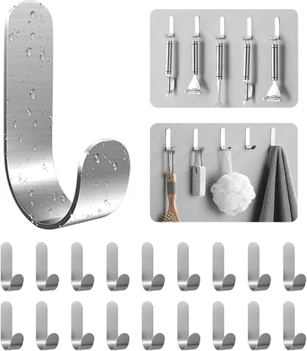 Miniatura 8 de ATDOALL Ganchos adhesivos para toallas, 20 ganchos de pared autoadhesivos de acero inoxidable, gancho de ducha negro resistente, impermeable, a