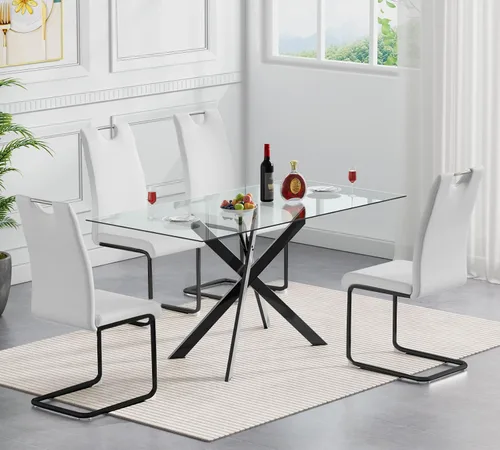 Miniatura 22 de Henf Juego de mesa de comedor de 5 piezas para 4, mesa de comedor rectangular de 51 pulgadas y 4 sillas de comedor de poliuretano gris carbón, mesa