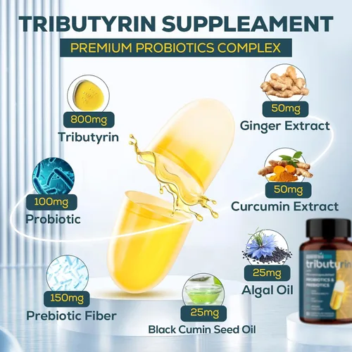 Miniatura 4 de Suplemento de tributirina para intestino e inmune de 800 mg Alta biodisponibilidad con probióticos y prebióticos microencapsulados - Complejo