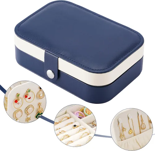 Miniatura 2 de Joyero de viaje, organizador de joyas pequeño de piel sintética para mujeres y niñas, mini estuche de viaje portátil de doble capa, cajas