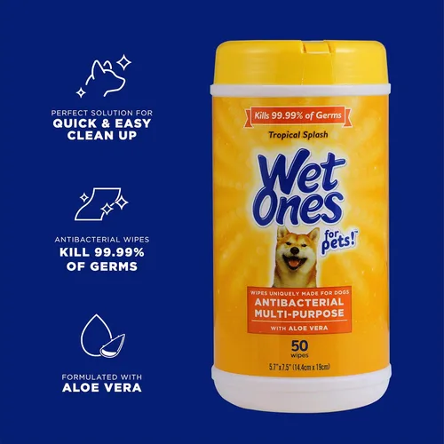 Miniatura 2 de Wet Ones Toallitas multiusos para perros con aloe vera para mascotas, 50 unidades, paquete de 3, toallitas para perros para todos los perros
