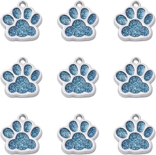 Abalorio esmaltado con estampado de pata de perro y gato con purpurina en polvo de aleación de esmalte de gato y perro, dijes para llavero, joyería