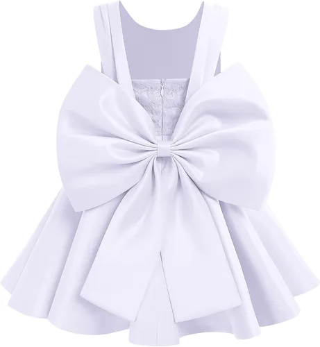 IDOPIP Flower Girl Bowknot Tutu Dress for Toddler Baby Wedding First Communion Birthday Party Pageant Baptism Dresses