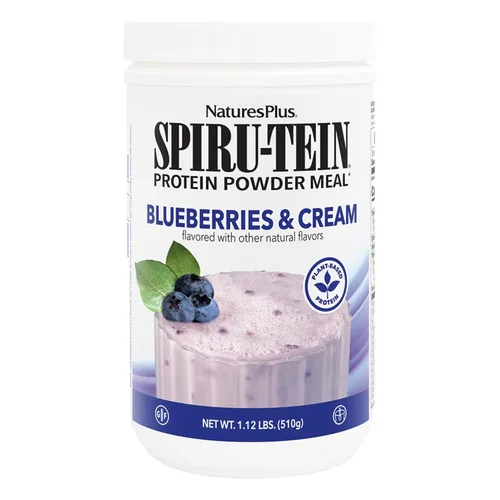 NaturesPlus SPIRU-TEIN, Blueberries & Cream - 1.12 libras - Proteína en polvo a base de plantas - Vitaminas y minerales para energía - Vegetariano,