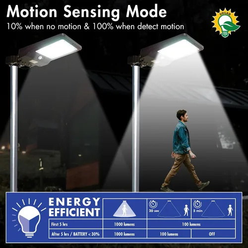 Miniatura 6 de Wagan EL8588 - Lámpara de calle solar integrada LED de 1000 lúmenes, sensor de movimiento, impermeable, resistente a la intemperie, del atardecer al