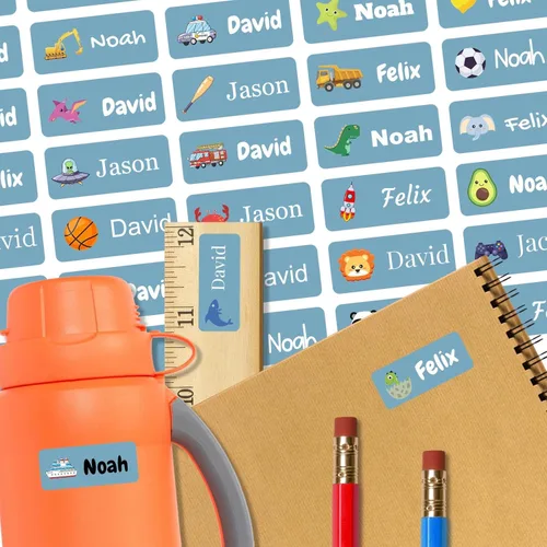 Miniatura 32 de 128 etiquetas adhesivas de nombre personalizadas para guardería, etiquetas de nombre impermeables personalizadas para niños, suministros escolares
