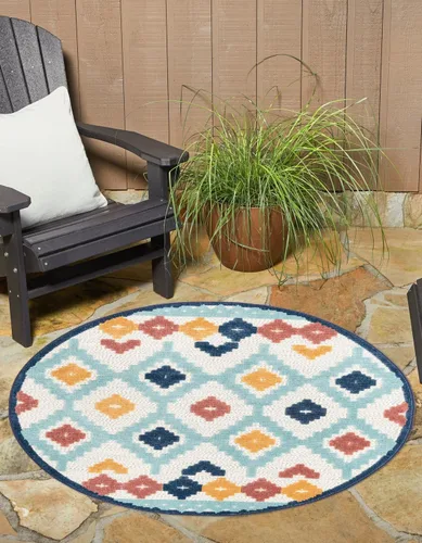 Miniatura 11 de Unique Loom Belize Outdoor Collection - Alfombra Sarstoon (2 x 8 pies, color marfil/azul claro)